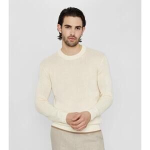 Club Monaco Sweater Mens Large Plaited Chandails Crew Neck Cotton Linen White